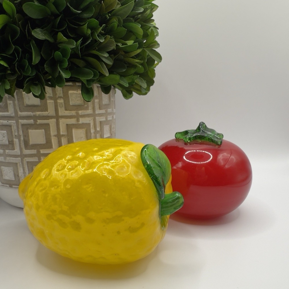 Vintage Glass Fruit Tomato Lemon Set Cottage Farmhouse‎ Kitchen Decor